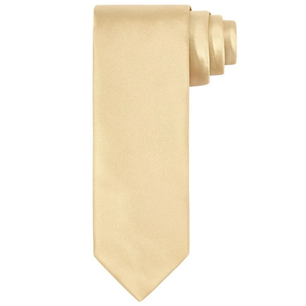 Tayion Men Tie One Size Yellow Satin Finish Solid Classic Necktie Luxury NWT